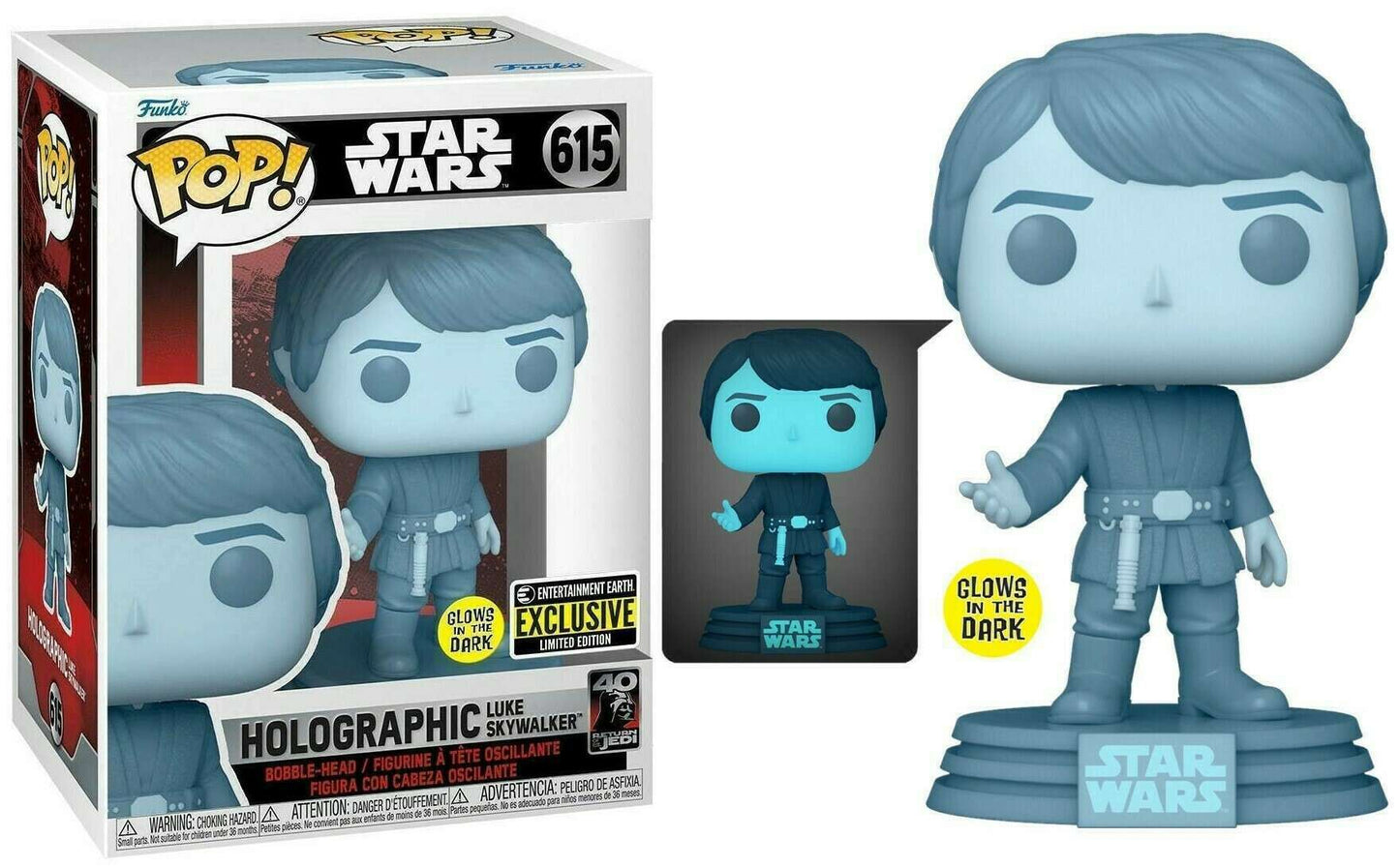 Holographic Luke Skywalker #615 Star Wars Funko POP! Entertainment Earth Exclusive Glows in the Dark