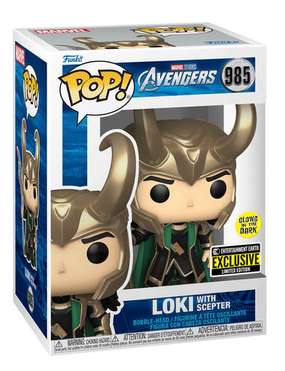 Loki with Scepter #985 Marvel Avengers Funko POP! Entertainment Earth Exclusive Glow in the Dark